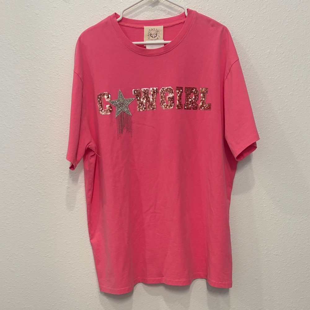 Pink Sequin Cowgirl Tee